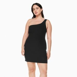 Aritzia Babaton Sz S Sculpt Knit Black One Shoulder Mini Dress